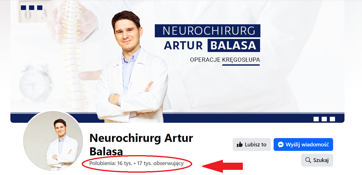 Marka osobista lekarza na Facebooku - Neurochirurg Artur Balasa